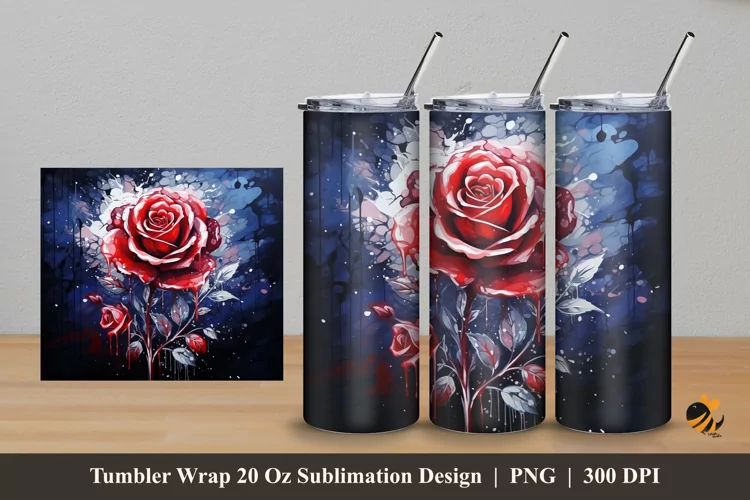 Rare Rose Tumbler Wrap Sublimation Design 5