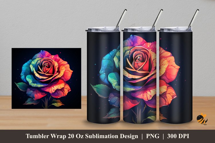 Rose Neon Tumbler Wrap Sublimation Design 5