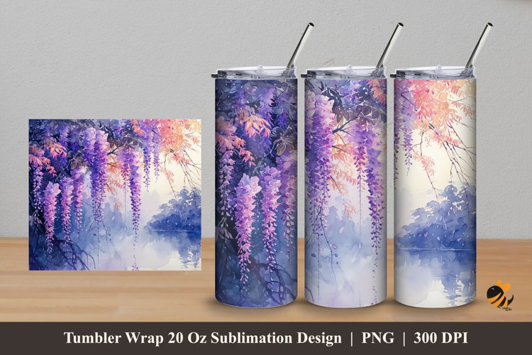 Wisteria Flower Tumbler Wrap Sublimation Design 5 example image 1