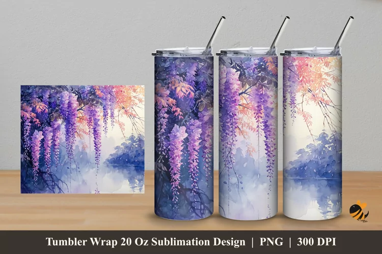 Wisteria Flower Tumbler Wrap Sublimation Design 5