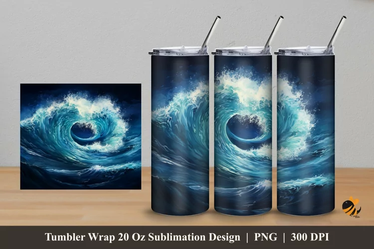 Aqua Wave Tumbler Wrap Sublimation Design 5