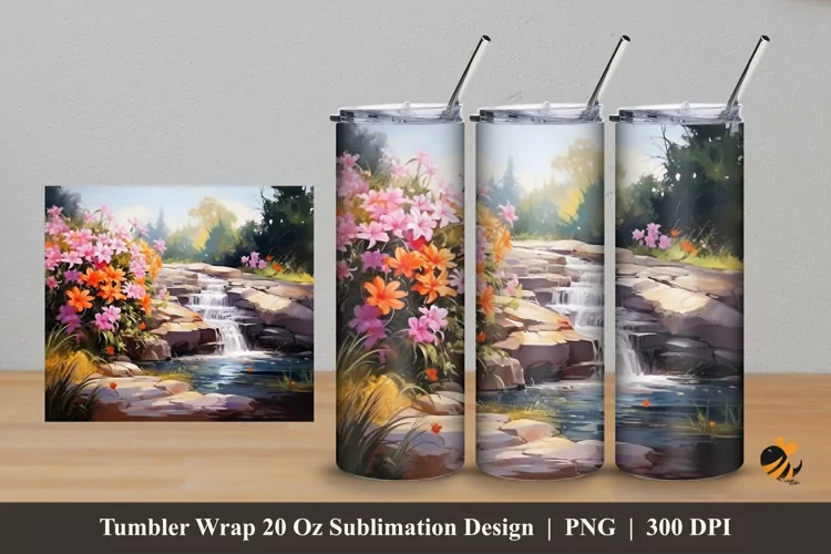 River Garden Tumbler Wrap Sublimation Design 5