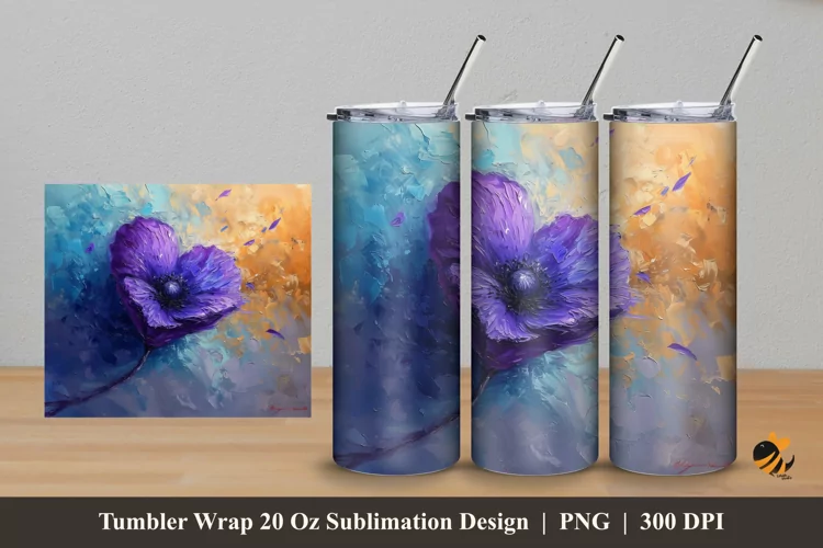 Flower Painting Tumbler Wrap Sublimation Design 5