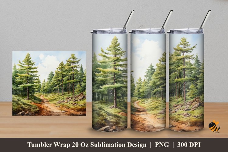 Pine Forest Road Tumbler Wrap Sublimation Design 5 example image 1