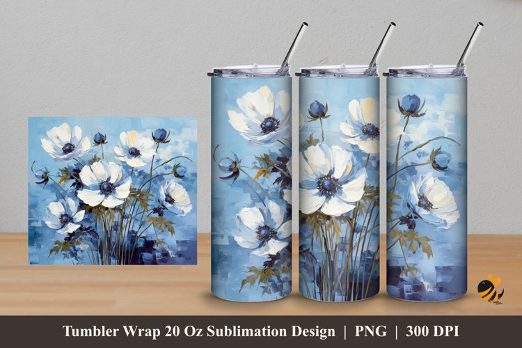 Painting Anemone Tumbler Wrap Sublimation Design 5 example image 1
