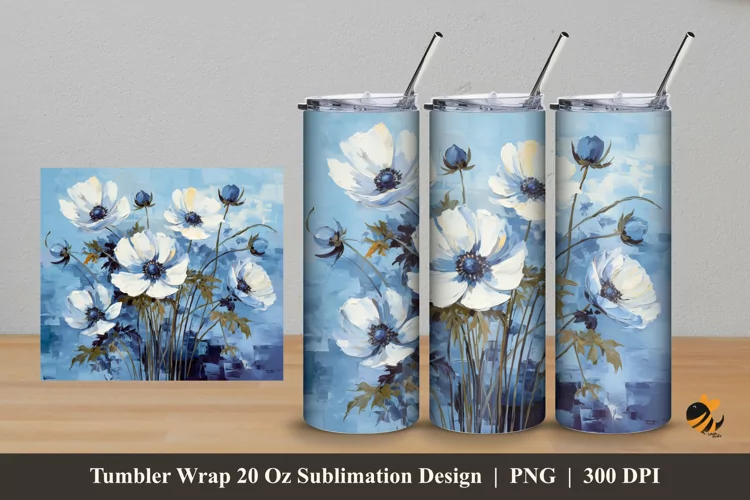 Painting Anemone Tumbler Wrap Sublimation Design 5