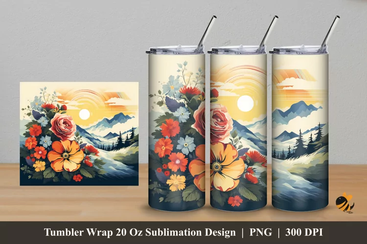 Morning Flower Tumbler Wrap Sublimation Design 5