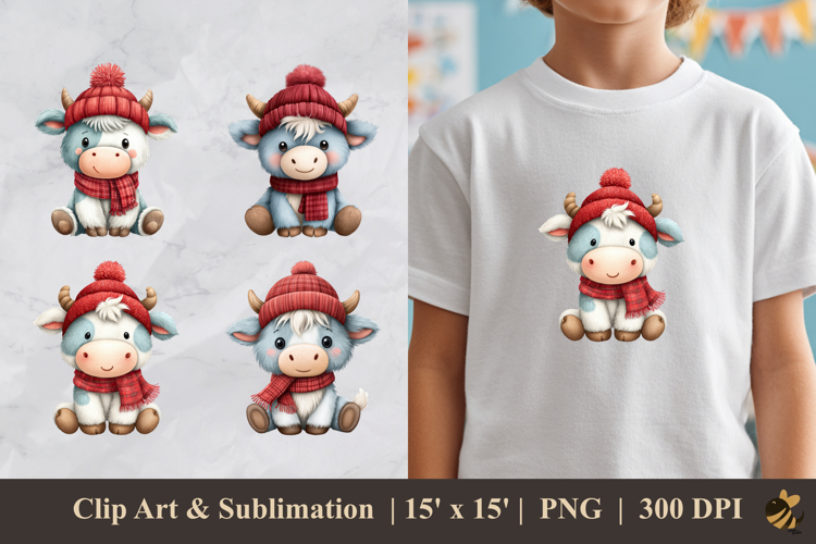 Cute Winter Cow DTF Sublimation Clipart Design