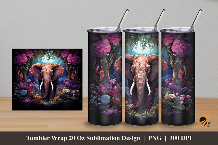 Flowering Elephant Tumbler Wrap Sublimation Design 5 example image 1