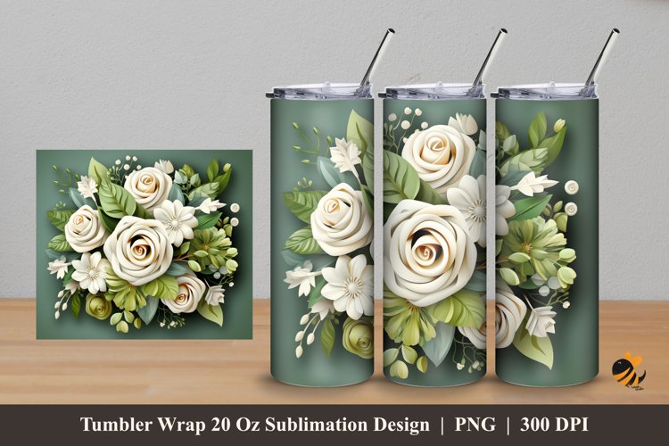 Blooming Rose Tumbler Wrap Sublimation Design 5 example image 1