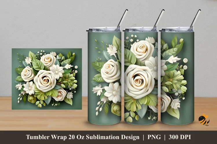Blooming Rose Tumbler Wrap Sublimation Design 5