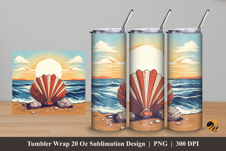 Retro shell Tumbler Wrap Sublimation Design 5