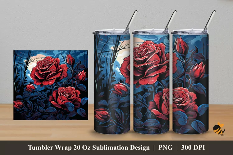 Midnight Rose Tumbler Wrap Sublimation Design 5