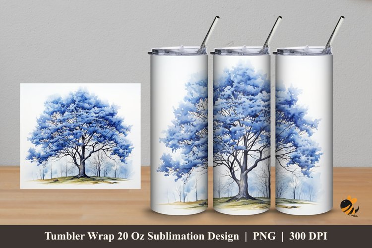 Blue Trees Tumbler Wrap Sublimation Design 5