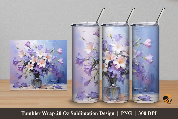 Violet Flowers Tumbler Wrap Sublimation Design 5