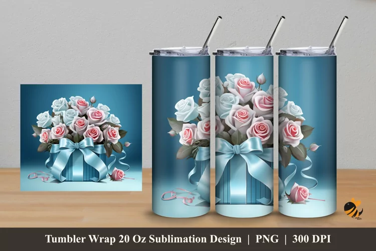 Gift and Rose Tumbler Wrap Sublimation Design 5