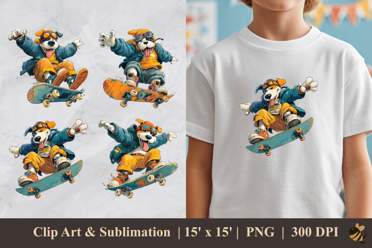 Skater Dog DTF Sublimation Clipart Design