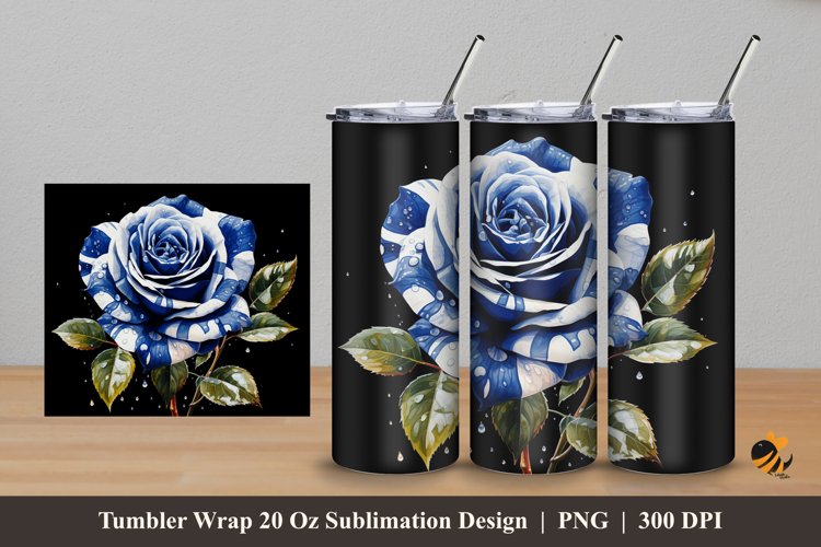 Blue Striped Rose Tumbler Wrap Sublimation Design 5 example image 1
