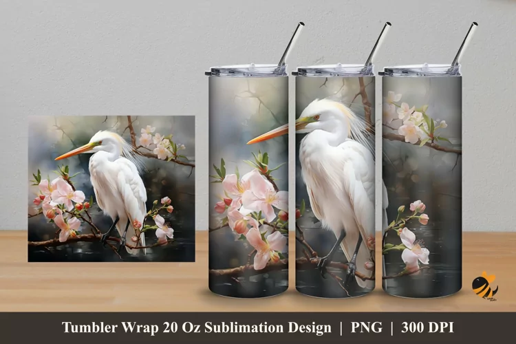 Ardeola Bird Tumbler Wrap Sublimation Design 5
