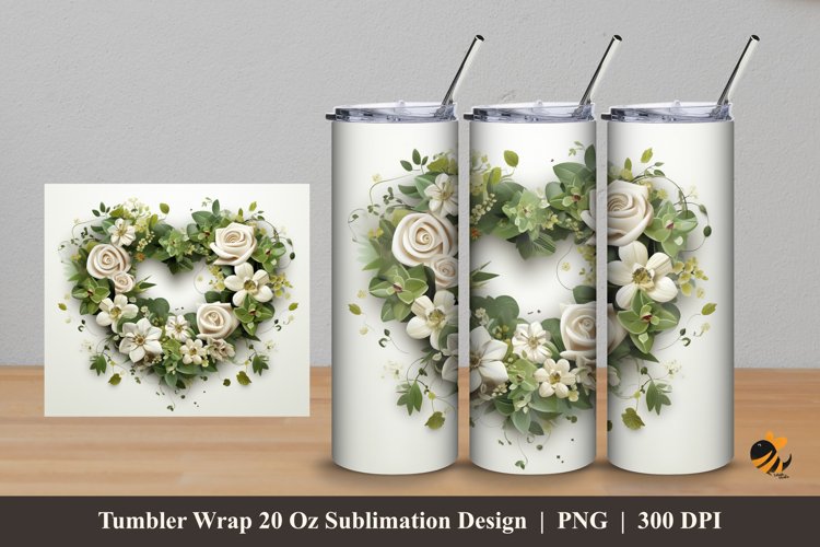 Green Valentine Wreath Tumbler Wrap Sublimation Design 5