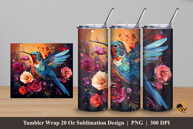 Bird and Flower Tumbler Wrap Sublimation Design 5
