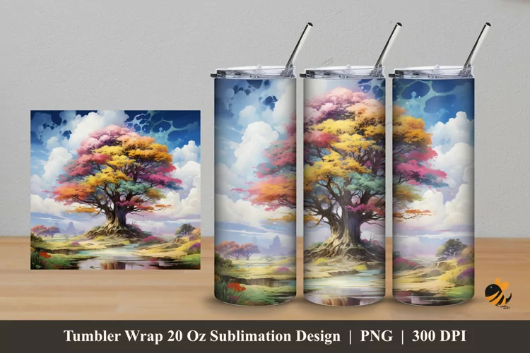 Colorful Tree Tumbler Wrap Sublimation Design 5