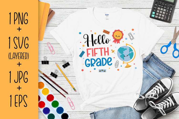 Hello 5th Grade SVG | Back to School 2026 | Fifth Grade PNG example image 1