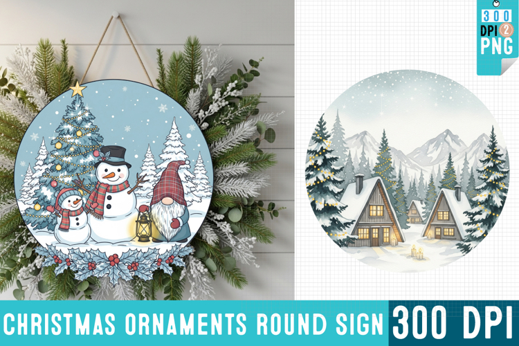 Christmas Ornaments Round Sign PNG, Christmas Round Sign PNG