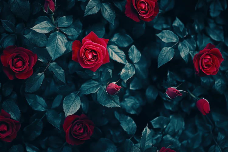 Red Rose and Leaves Background Wallpaper
