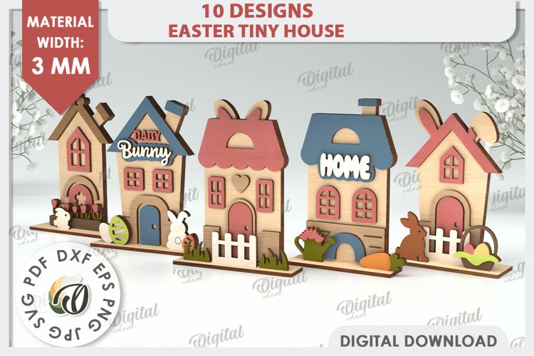 Wooden Easter Houses LaserCut Bundle. Easter Tiny Houses SVG