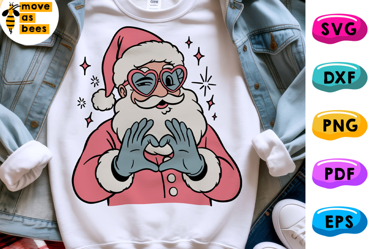 Santa Making Heart Hands Svg,Png, Cool Santa Christmas Shirt