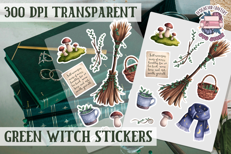 Green Witch sticker sheet Magic Scrapbook PNG Herbs Spells