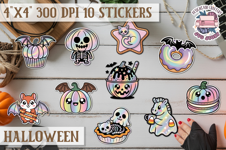Halloween sticker Kawaii PNG pastel holographic foil