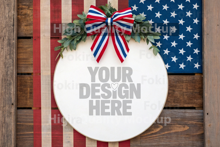 4th of July Round Wood Sign Mockup - Door Wood Sign