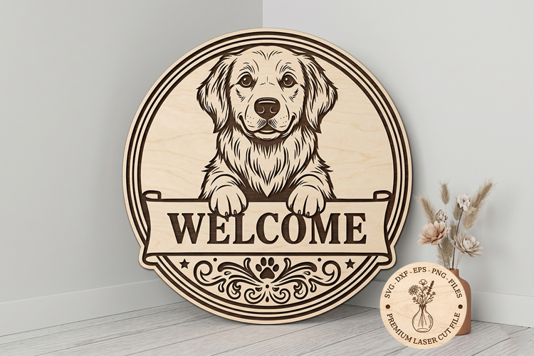 Welcome Sign SVG, Laser Cut Dog Door Hanger, Wooden Welcome example image 1
