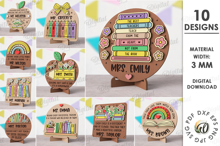 Teacher Table Decors Bundle Lasercut. Stand Decor SVG