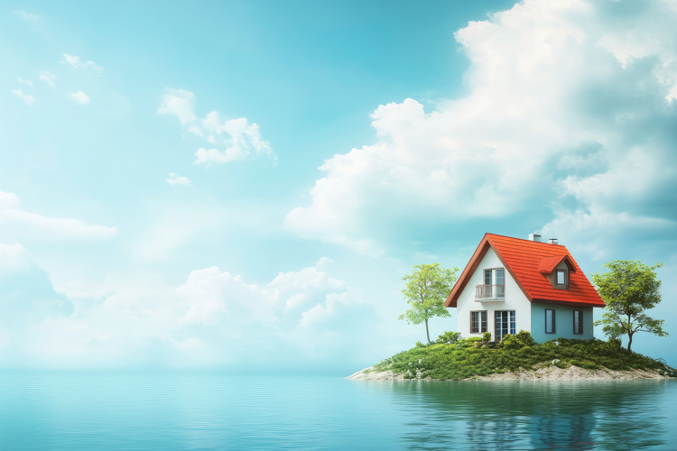 House on a Tiny Island Background Wallpaper