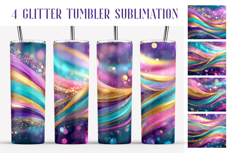 Glitter Tumbler Sublimation. Pink Blue Gold Waves Tumbler