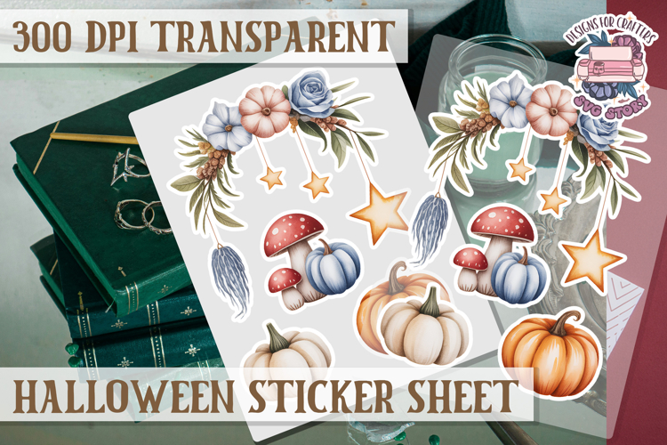 Halloween sticker sheet Creepy Scrapbook PNG Funny Skulls