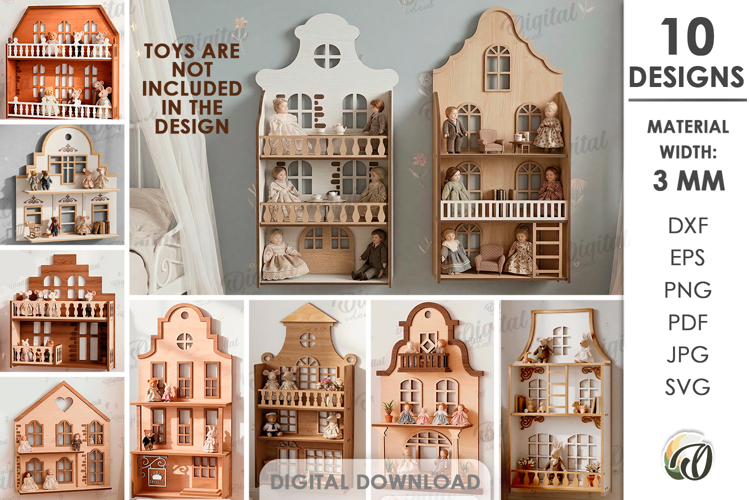 Amsterdam Dollhouse Shelves Bundle Laser Cut. Nursery SVG