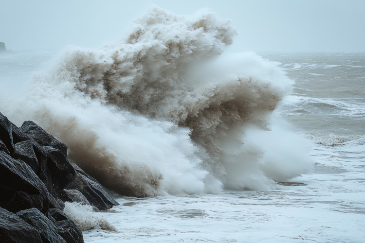 Big Waves Hit Ocean Rocks Background Wallpaper example image 1