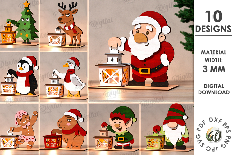 Christmas Night Lanterns Bundle Lasercut. Christmas SVG