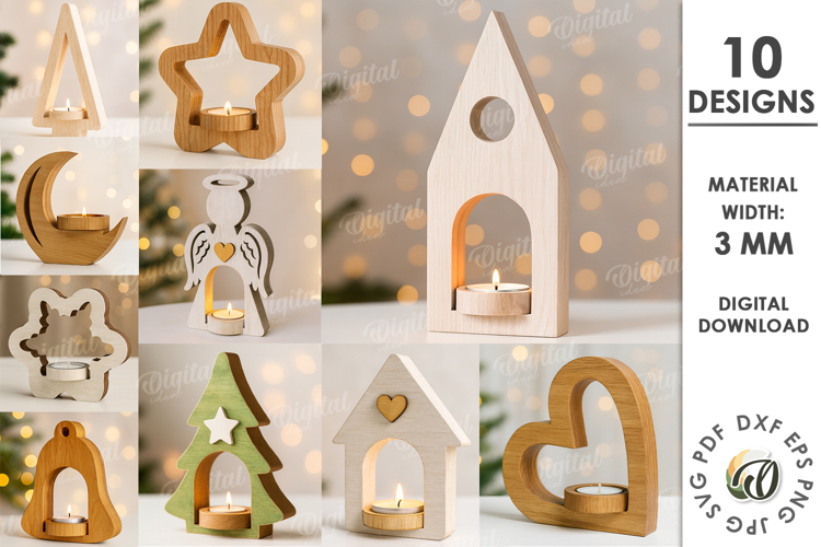 Christmas Candle Holders Bundle Laser Cut. Christmas SVG