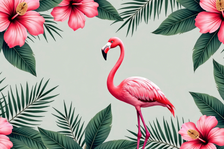 Flamingo Palm Leaves Background
