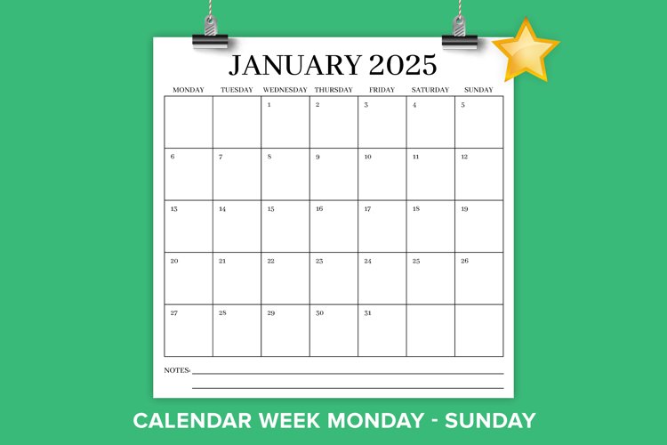 2025 Square 12x12 Mon-Sun Calendar