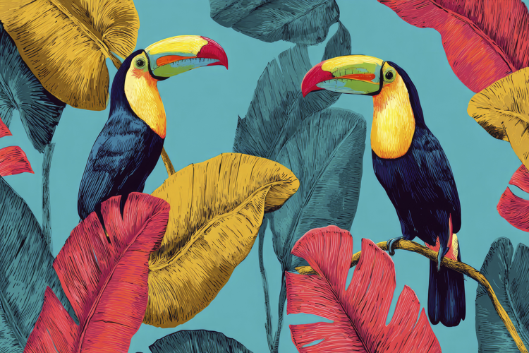 Toucans With Tropical Foliage Background