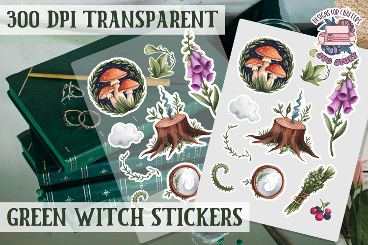 Green Witch sticker sheet Magic Scrapbook PNG Herbs Spells