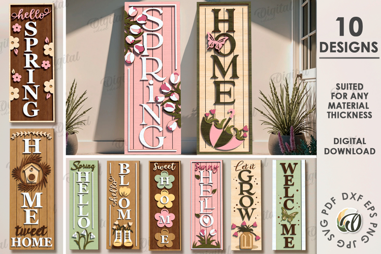 Spring Vertical Door Signs Bundle Laser Cut. Door Sign SVG