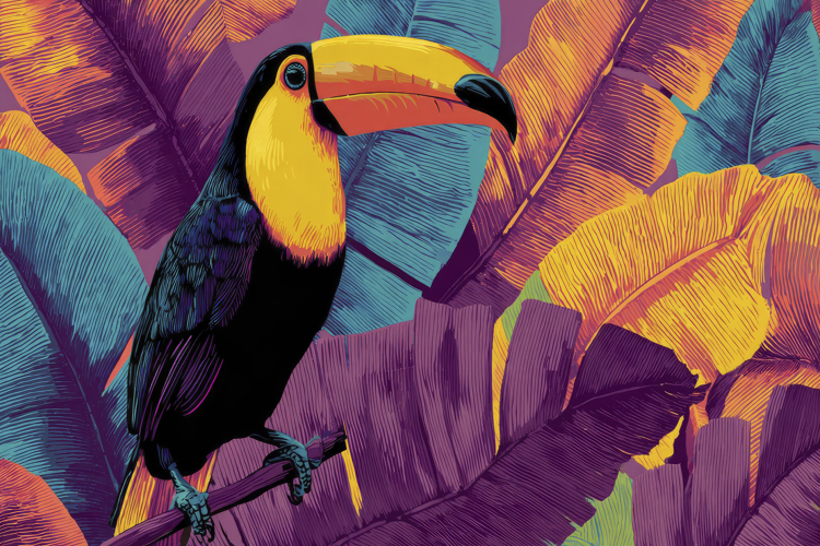 Toucans With Tropical Foliage Background