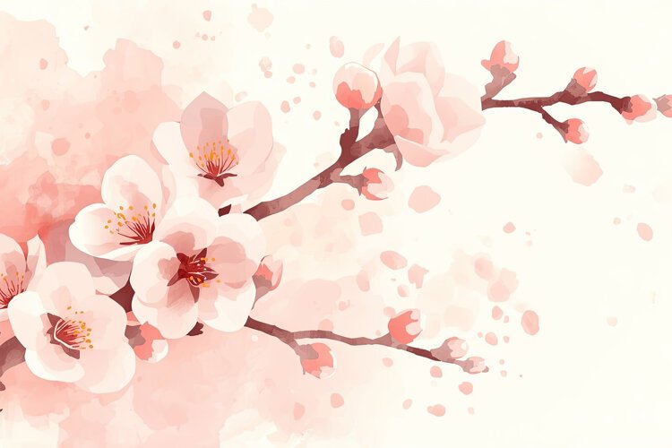 Watercolor Soft Pink Cherry Blossom Background Wallpaper example image 1